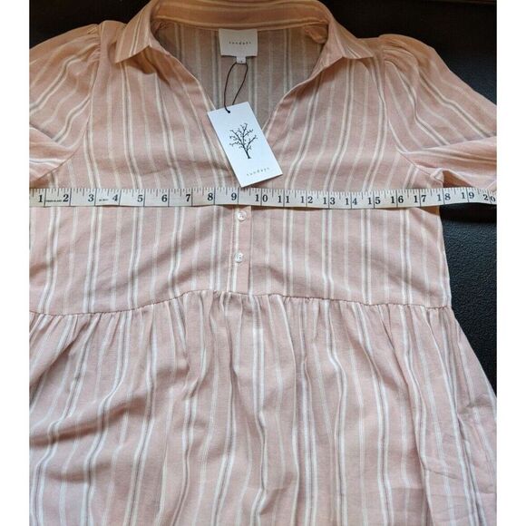 Sundays Elliot Shirt Dress Midi Maxi Pink Striped Long Sleeve Collared Small - Picture 5 of 13